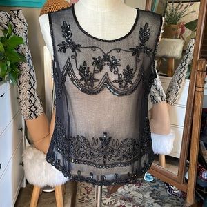 Black sheer beaded top